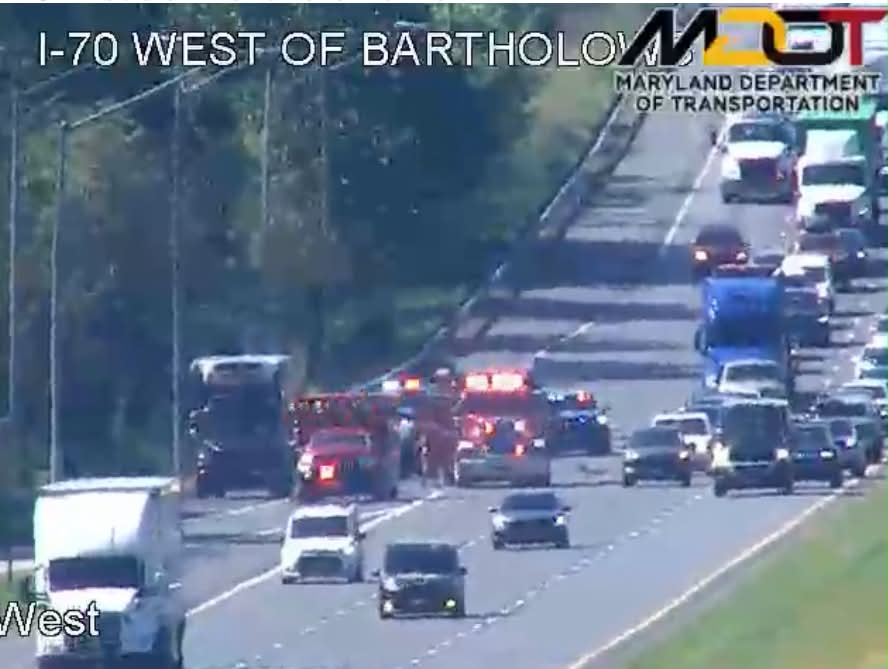 VEHICLE ACCIDENT - ROLLOVER, I-70EB / WEIGH STATION (NEW MARKET). Photo credit: Maryland Department of Transportation, and The Frederick Scanner Staff.
