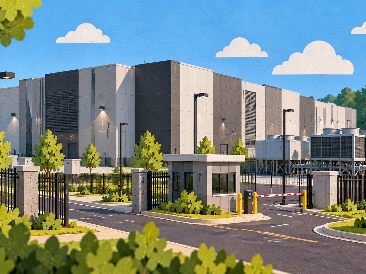 Editorial illustration: Data center facility and cooling equipment