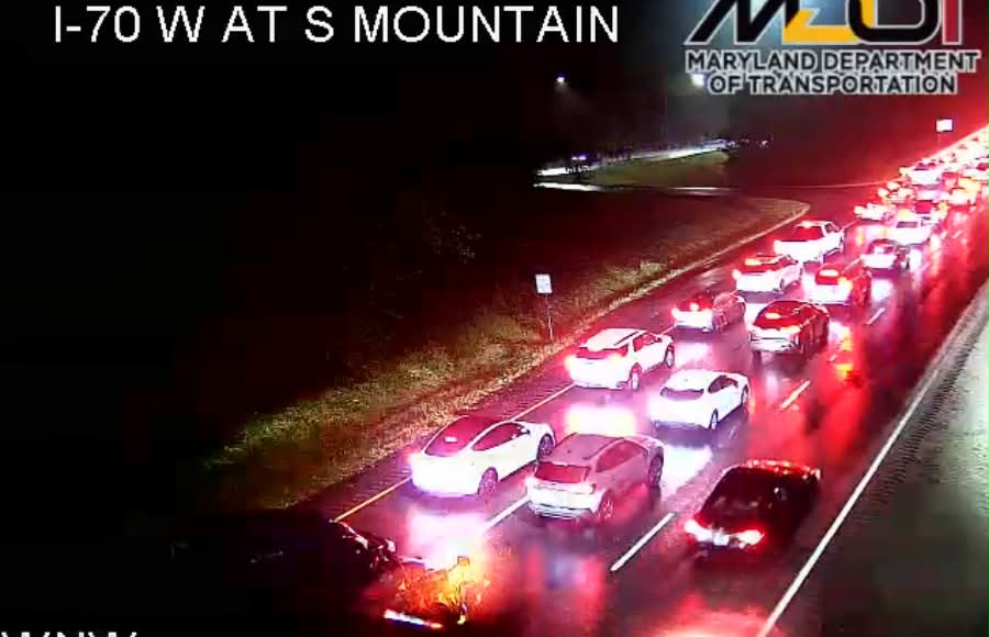 VEHICLE ACCIDENT - BLS, I-70WB / MONUMENT RD (MYERSVILLE). Photo credit: Maryland Department of Transportation.
