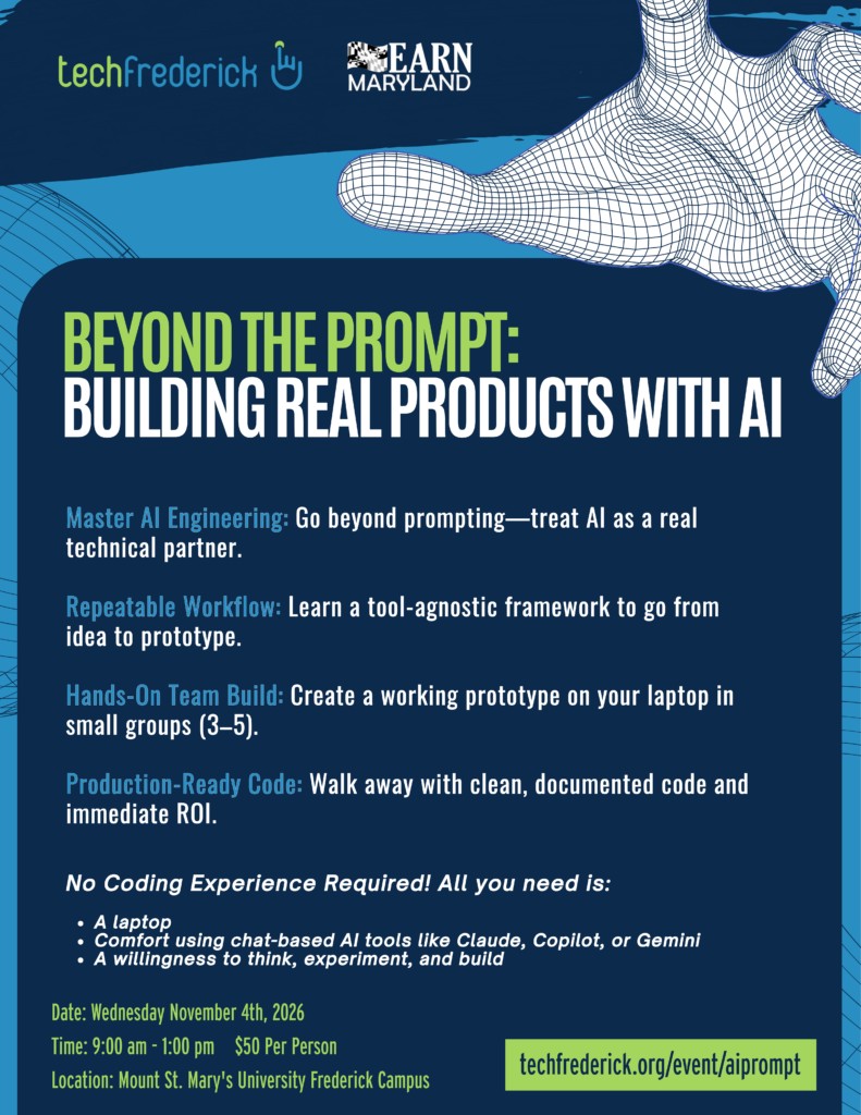 Event image: techFrederick for Beyond the Prompt: Building Real Products with AI